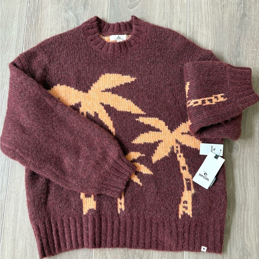 NWT Ripcurl Beach Party Jacquard Sweater with Palm Design size S